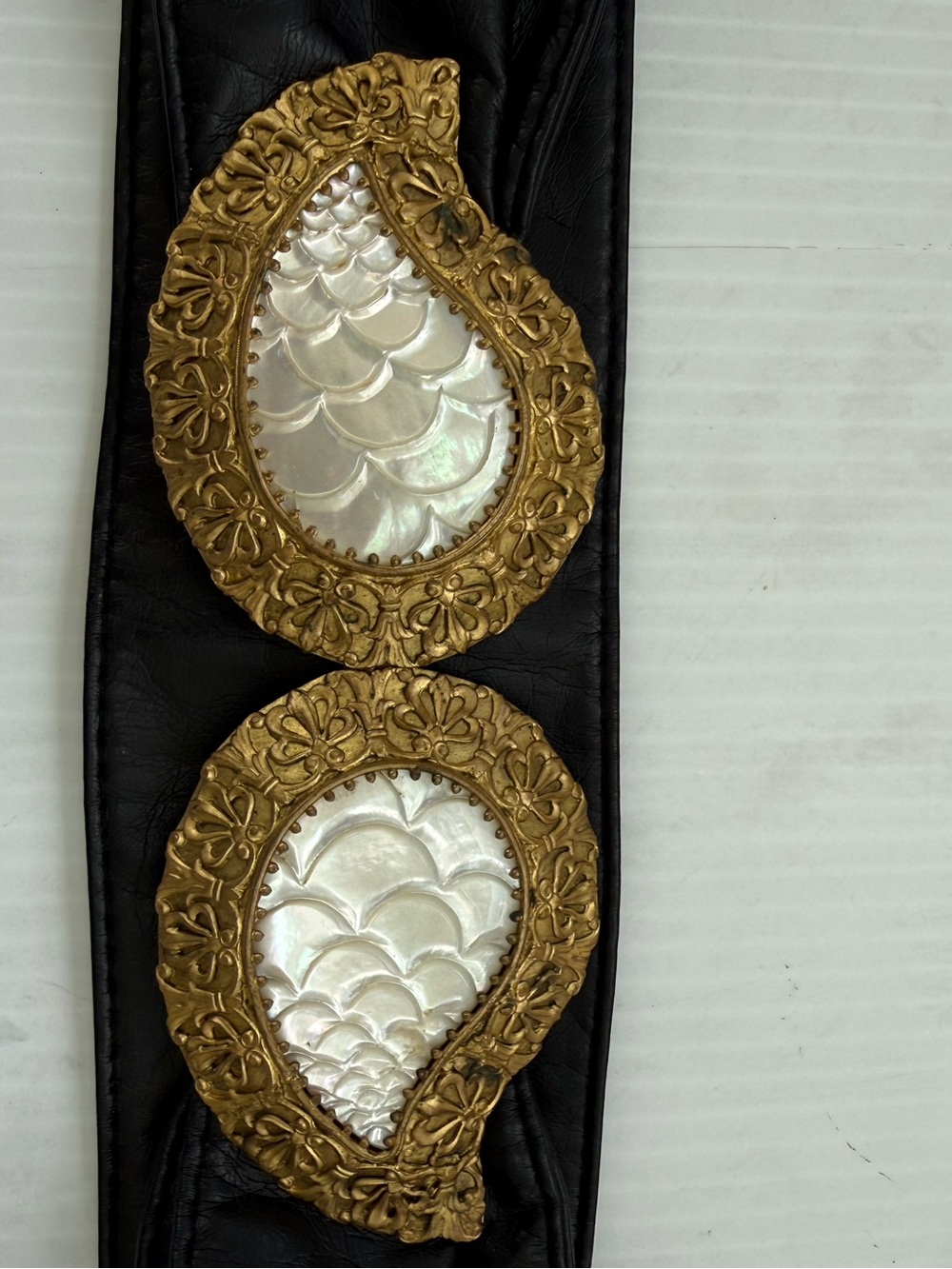 Vintage Art Nouveau Gold & Mother-of-Pearl Statement Belt Signed France